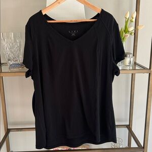 Lane Bryant LIVI Black V-Neck Athleisure T-Shirt